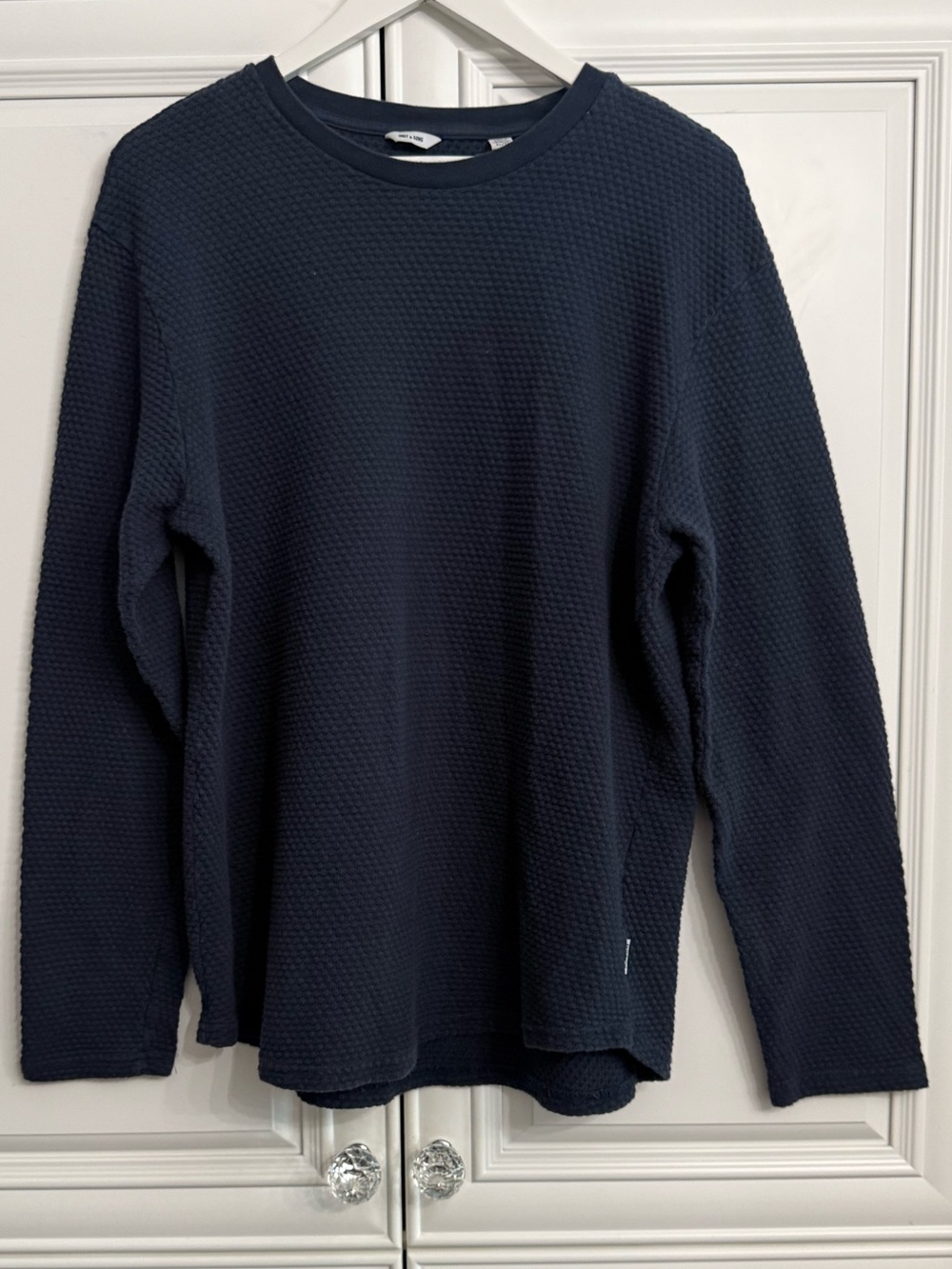 ONLY & SONS Men's Navy Blue Waffle Knit Crewneck Sweater Pullover Textured Sz XL
